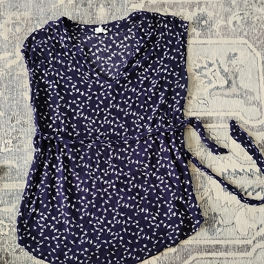 Le Lis Navy Blue Bird Print Maternity Blouse